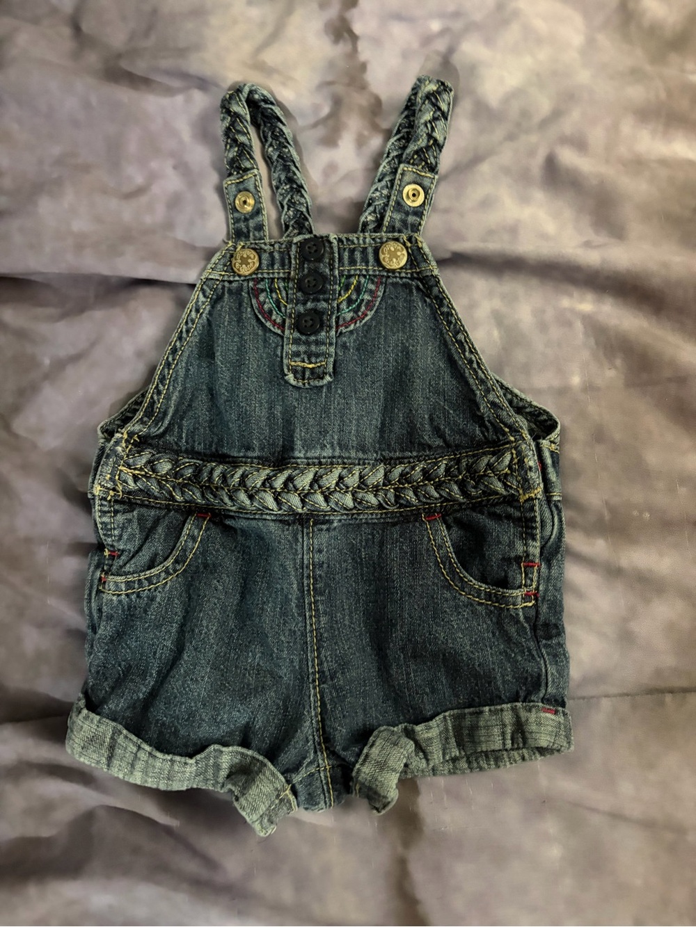 Vintage Osh Kosh Braided-Trim Shortalls for Kids - Dark Blue 6m